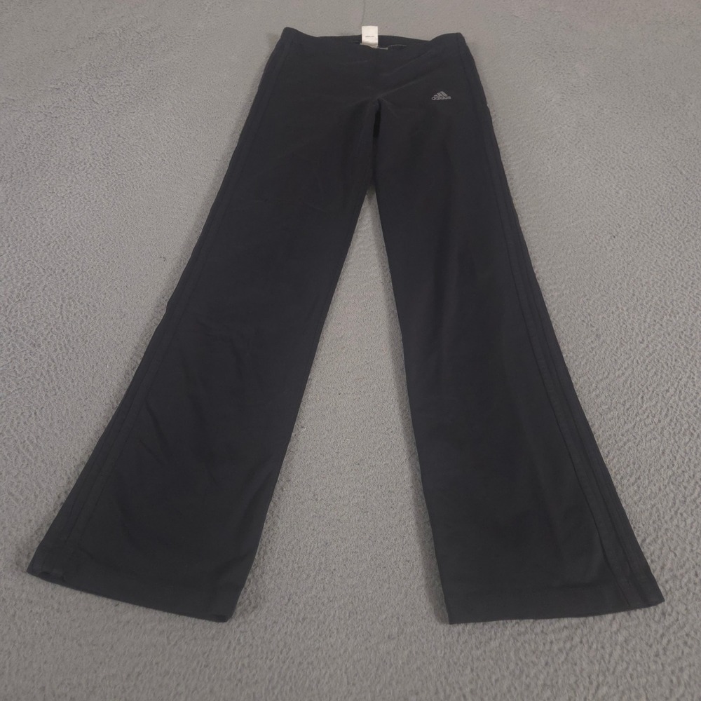 VINTAGE Adidas Pants Womens L Black Straight Leg 3-Stripe Performance 00s Y2K